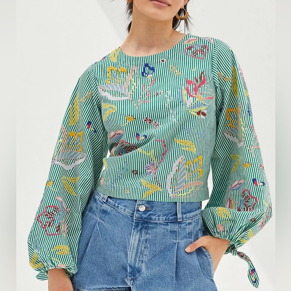 Anthropologie Maeve Embroidered Blouse Small NWT